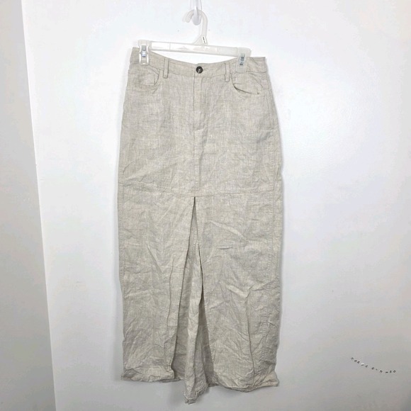 Reformation Beige 100% Linen Front Slit Minimalist Tazz Maxi Skirt Size 4 - Picture 2 of 8